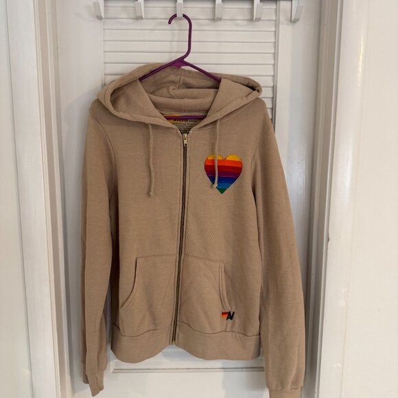 Aviator Nation Tan Hoodie with Rainbow Heart - Picture 2 of 6